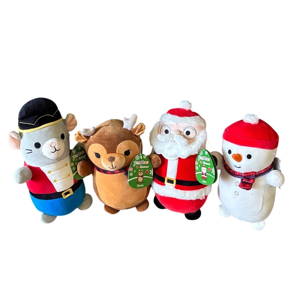 Set 4 Squishmallows 2024 Christmas HugMees 10" Mouse, Reindeer, Santa, Snowman